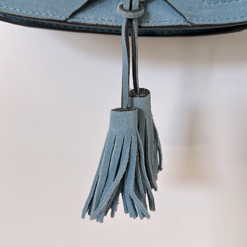 Vince Camuto “Ancel Suede Crossbody Bag” Icy Blue Boho Saddle Bag - Picture 9 of 14